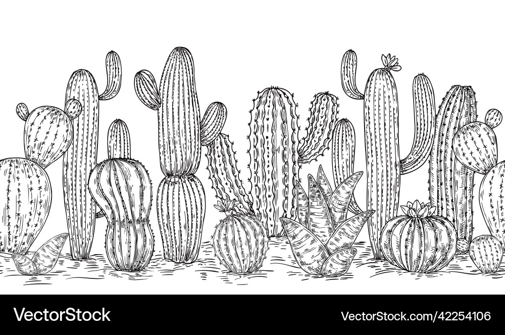 Ketch cacti Sammlung Kaktus Zeichnung Tinte Ketch cacti Sammlung Kaktus Zeichnung Tinte vektorbild