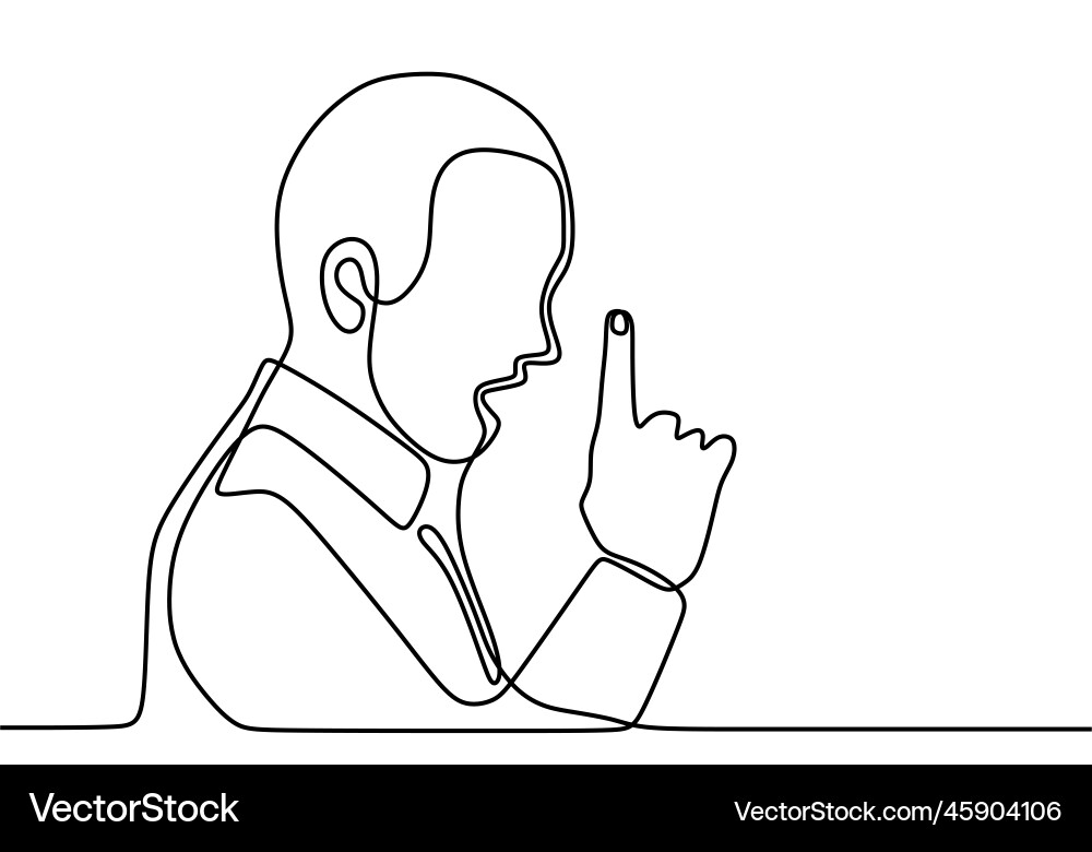 Man asking silence one continuous line hand draw Man asking silence one continuous line hand draw vector image
