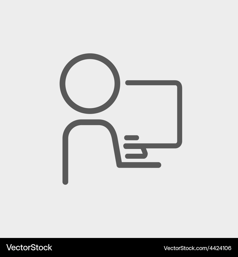 Man at Computer Icon - Thin Line vector image