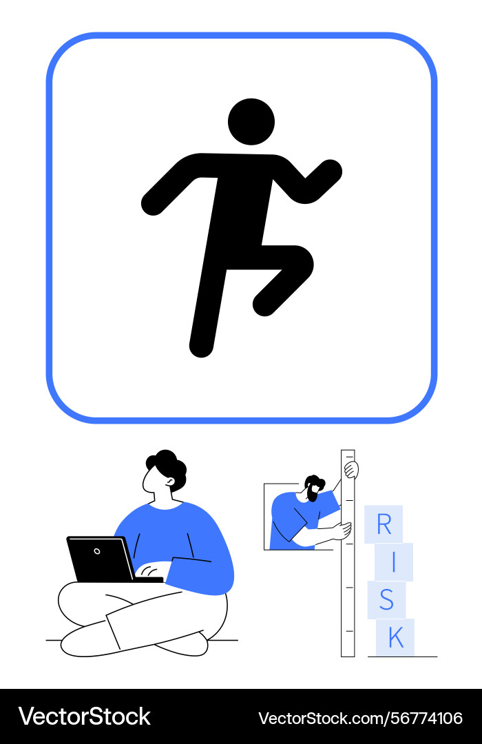 Man running icon with risk measurement and seated Man running icon with risk measurement and seated vector image