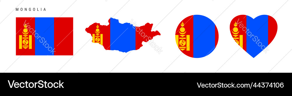 Mongolia flag in different shapes icon set flat Mongolia flag in different shapes icon set flat Vector Image