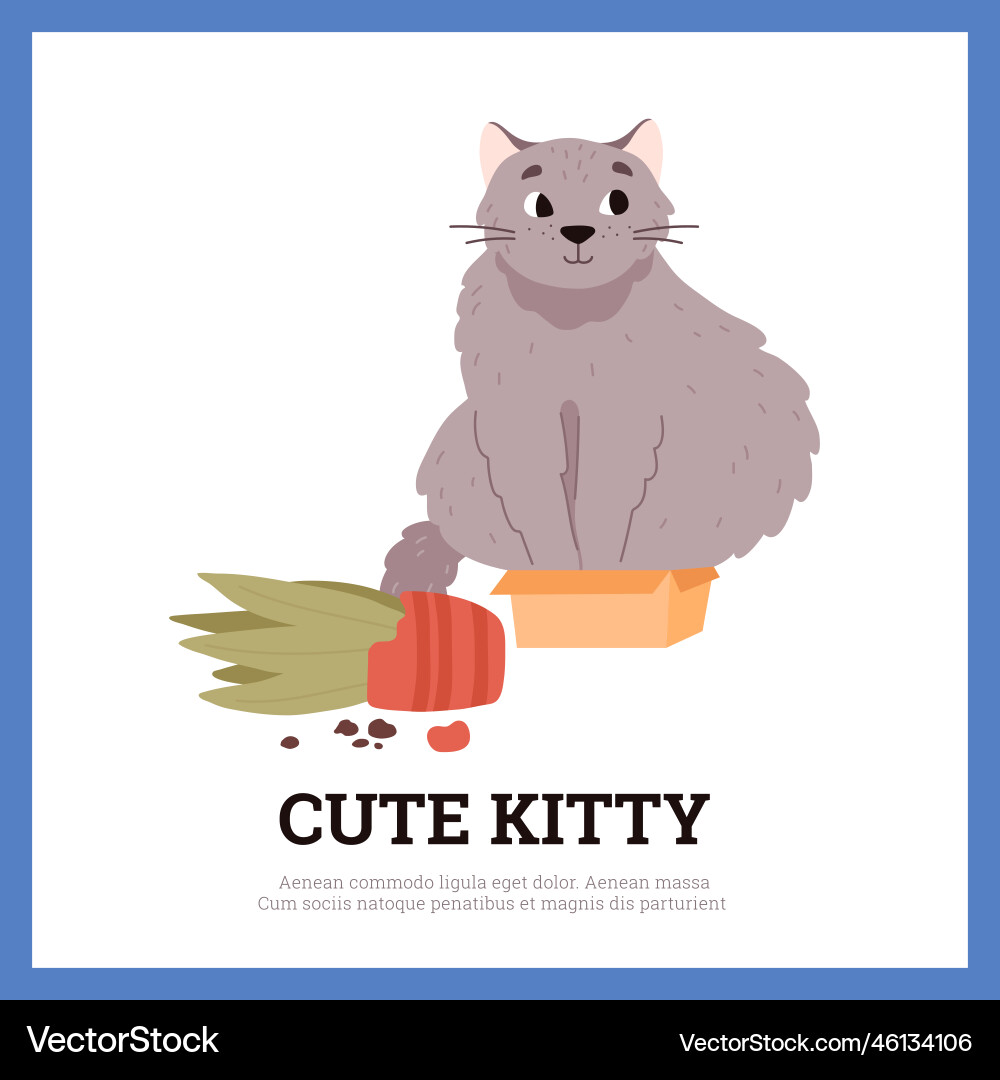 Naughty cat broke flower pot and sits in cardboard Naughty cat broke flower pot and sits in cardboard vector image