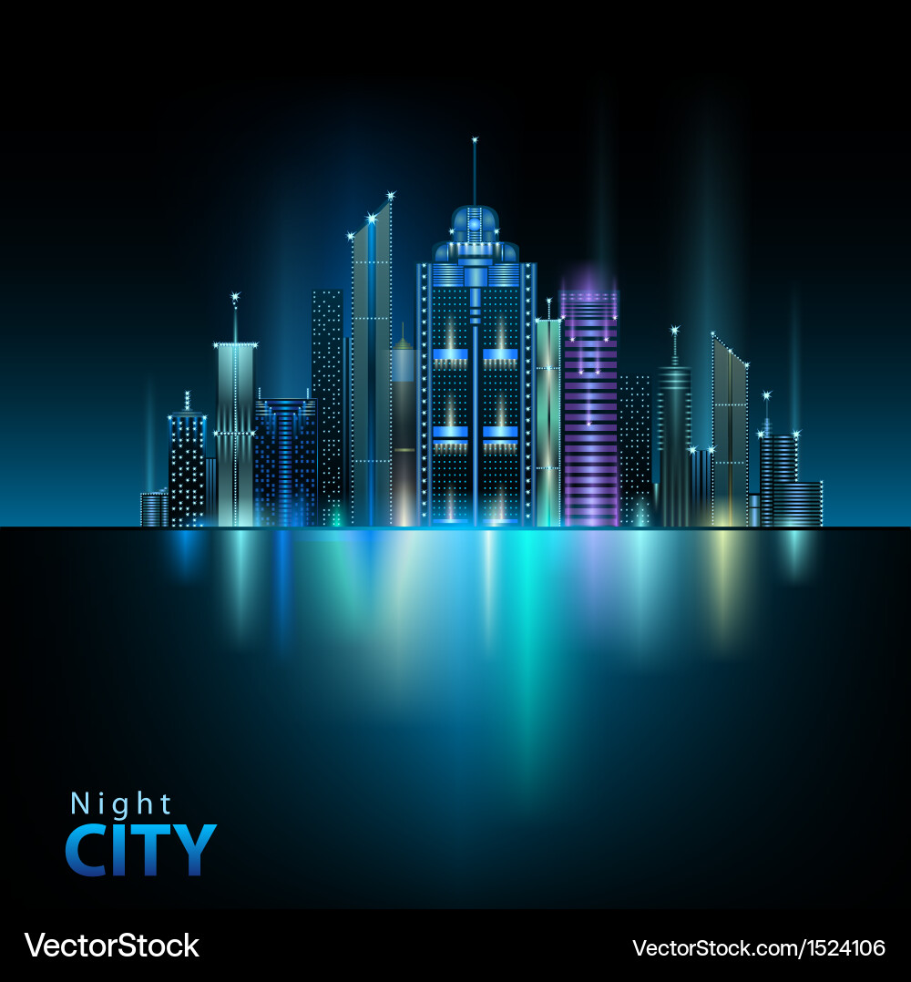 Neon City Skyline Vector Image