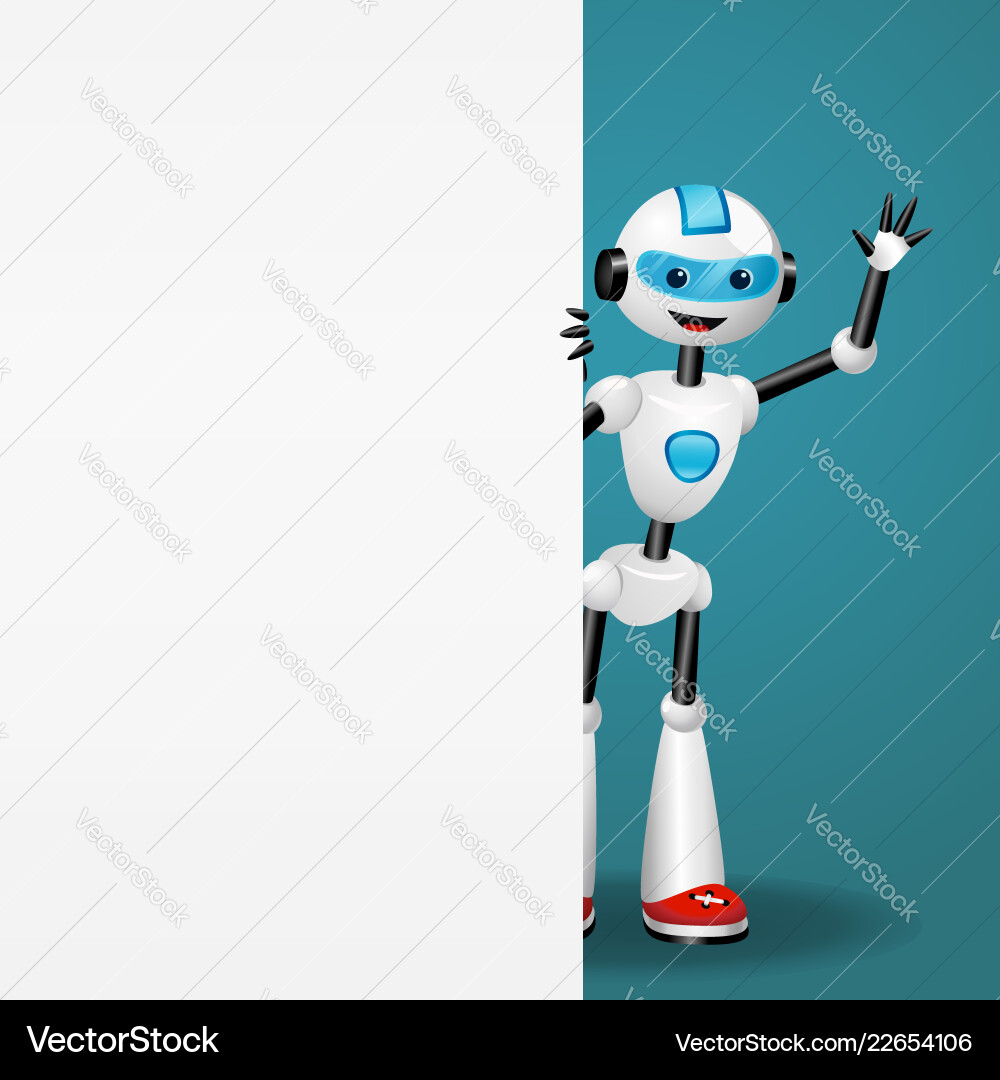 Robot looking out from behind an empty board Robot looking out from behind an empty board vector image