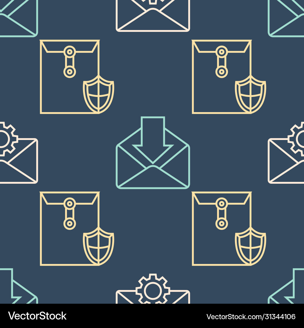Set line envelope setting with shield Set line envelope setting with shield vector image