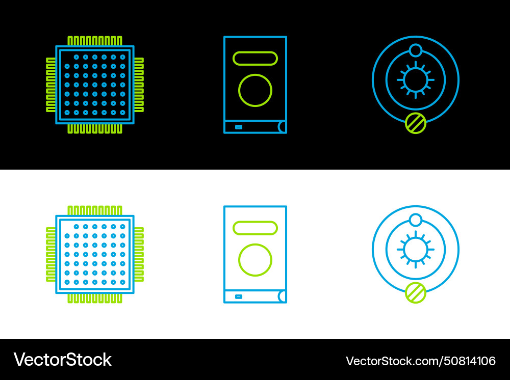 Set line solar system processor and book icon Set line solar system processor and book icon vector image