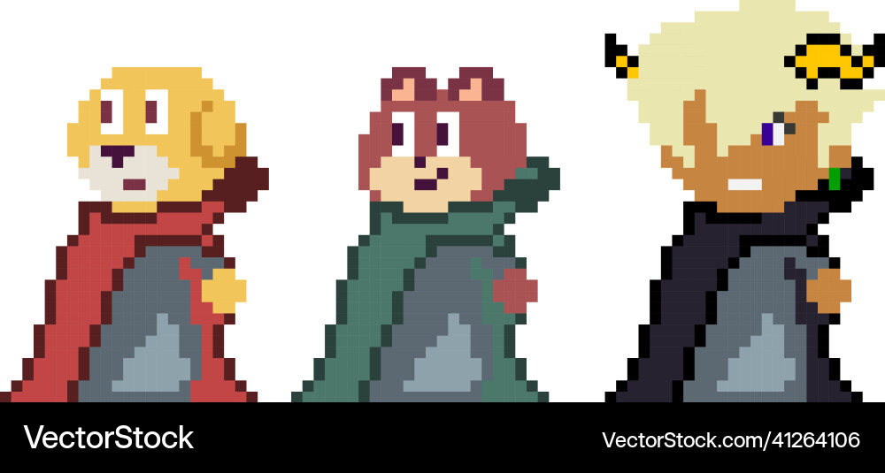 Set of pixel characters in art style Set of pixel characters in art style vector image