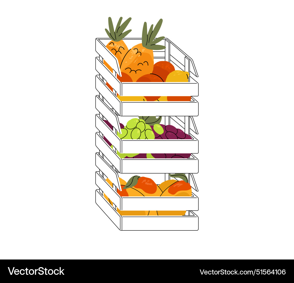 Stack of crates with different tropical fruit Stack of crates with different tropical fruit vector image