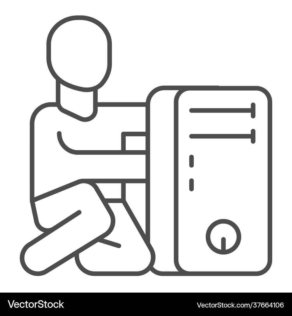 System unit and master thin line icon pcrepair System unit and master thin line icon pcrepair Vector Image
