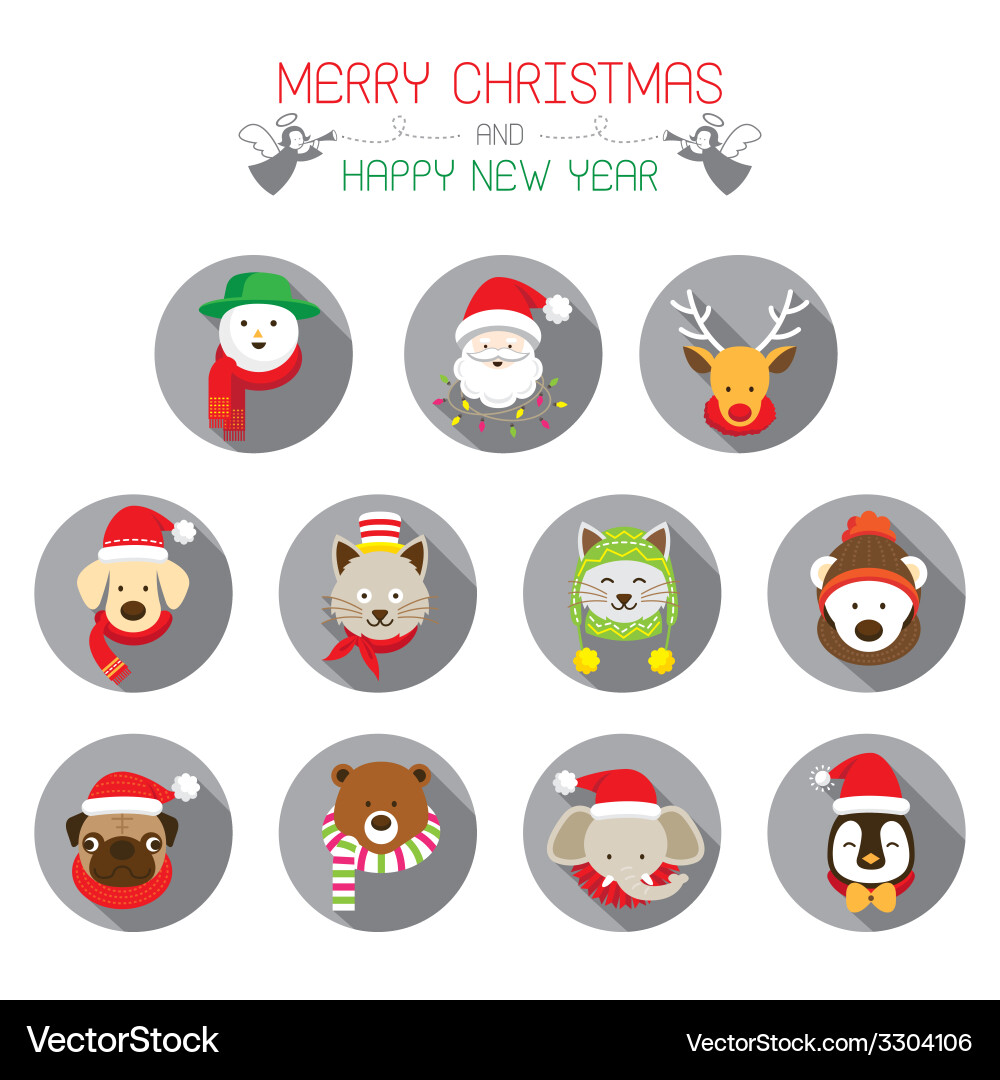 Weihnachtswohnung Icons - Tiere & Santa vektorbild