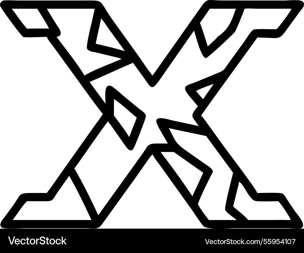 A bold letter x with sharp jagged edges creating vector image