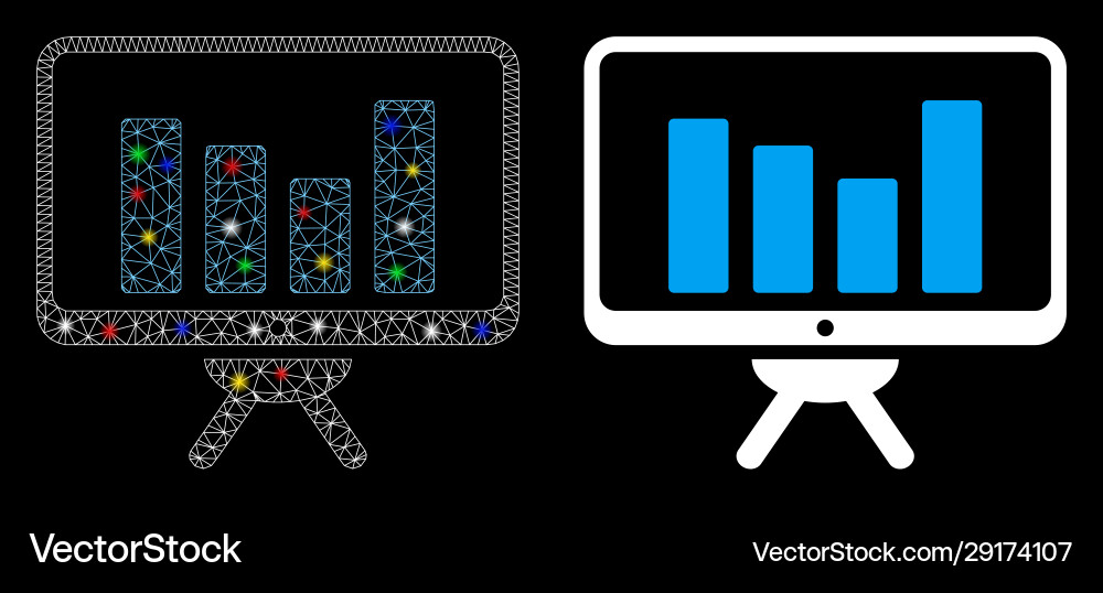 Glossy mesh wire frame bar chart monitoring icon Glossy mesh wire frame bar chart monitoring icon vector image