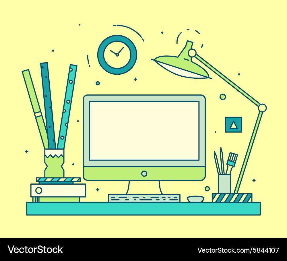 Modern designer work space linear style computer vector image
