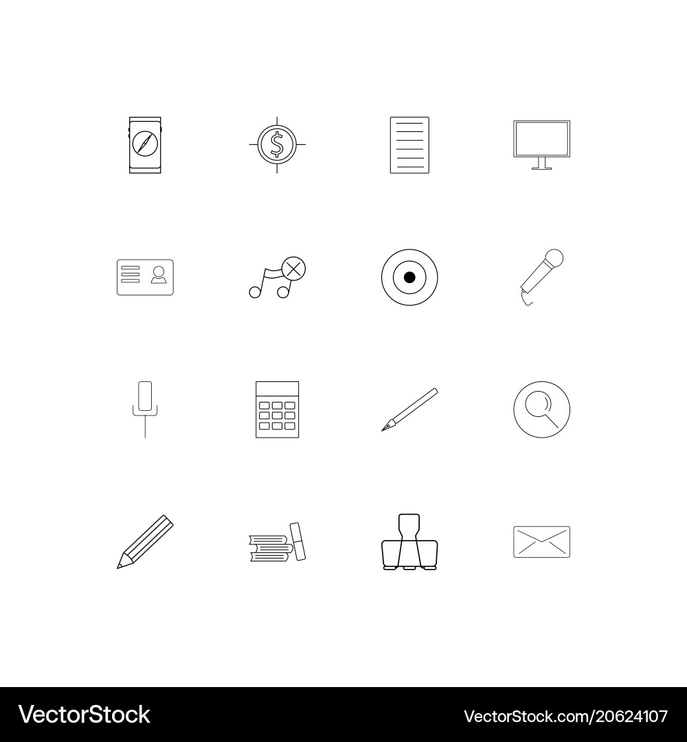 Office simple linear icons set outlined vector image