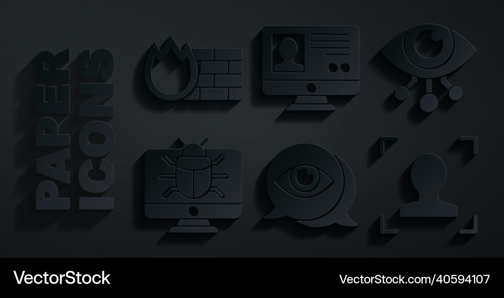 Set eye scan system bug on monitor face vector image