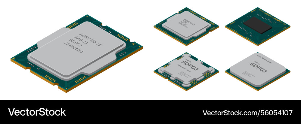 Set of isometric processor central processing Set of isometric processor central processing vector image
