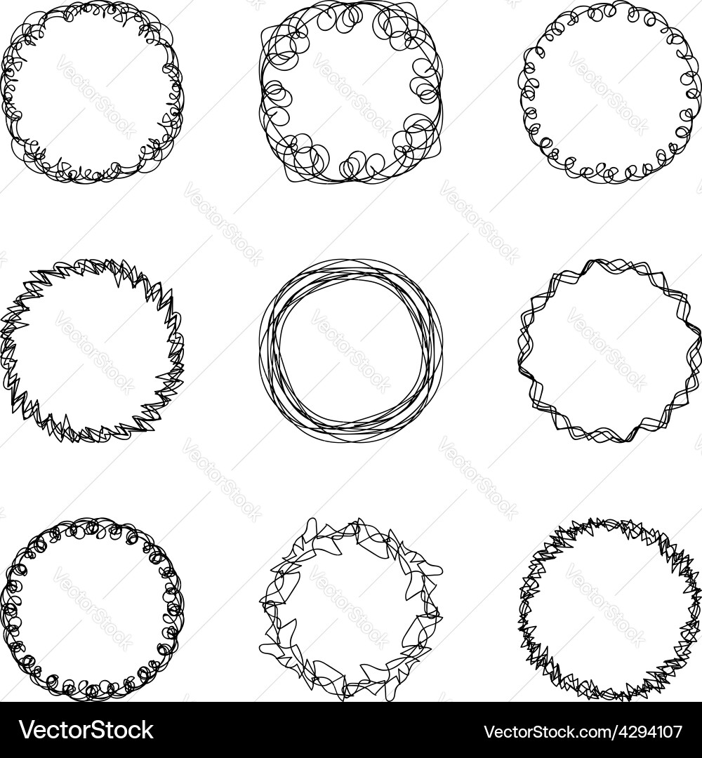 Set of nine abstract chaotic round frame brush Vector Image