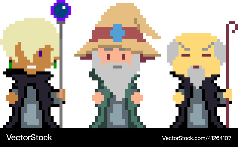 Set of pixel characters in art style vector image