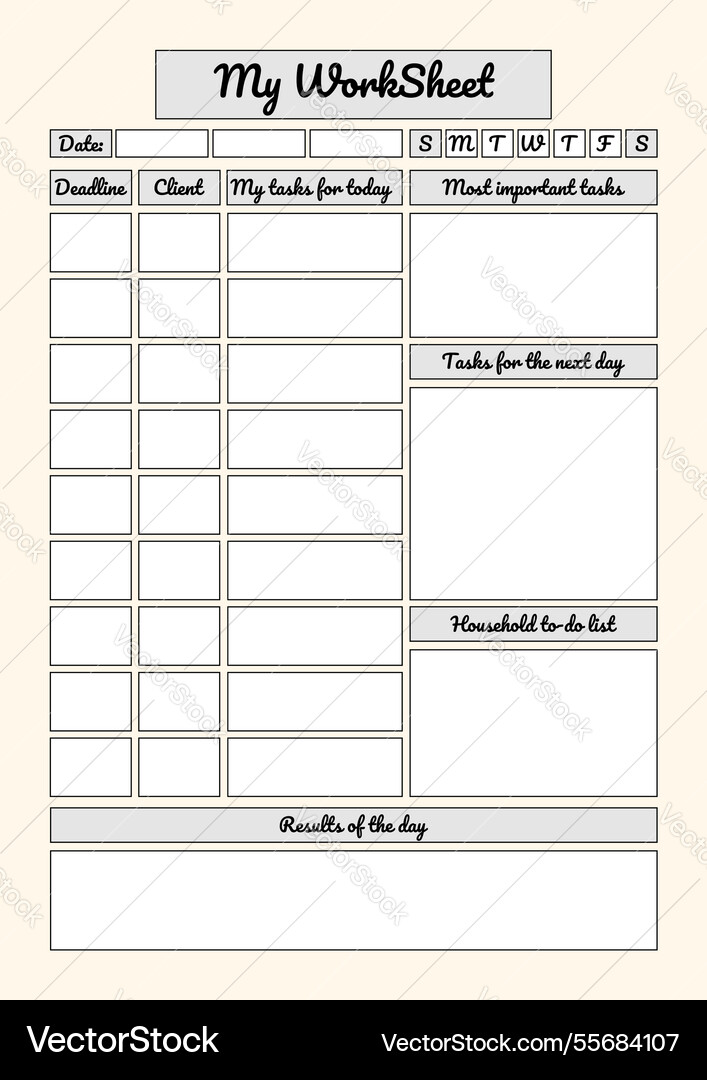 Structured daily work and task planner template Vector Image