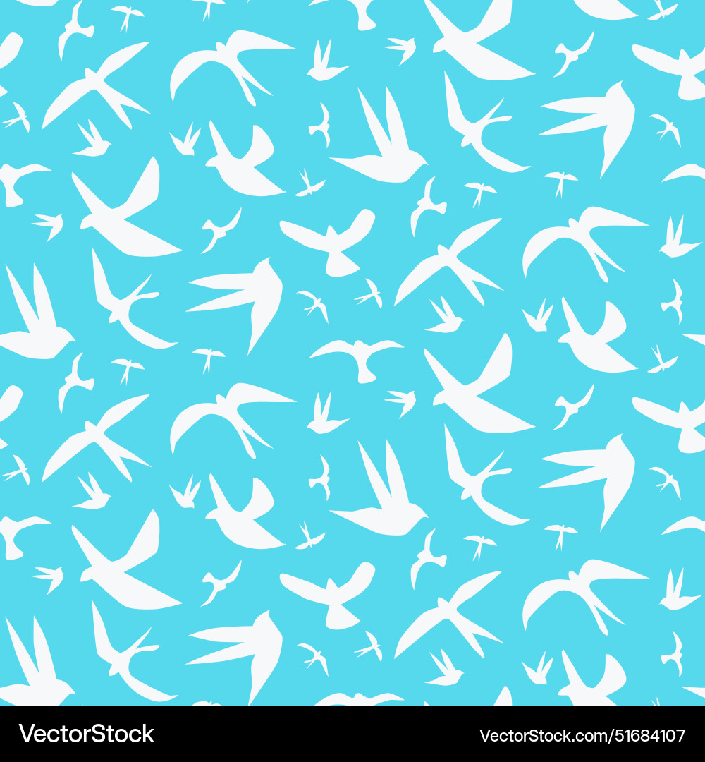 White silhouette flying birds seamless pattern White silhouette flying birds seamless pattern vector image