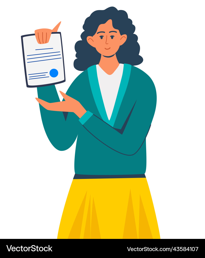 Woman holds a folder with documents female office Woman holds a folder with documents female office vector image