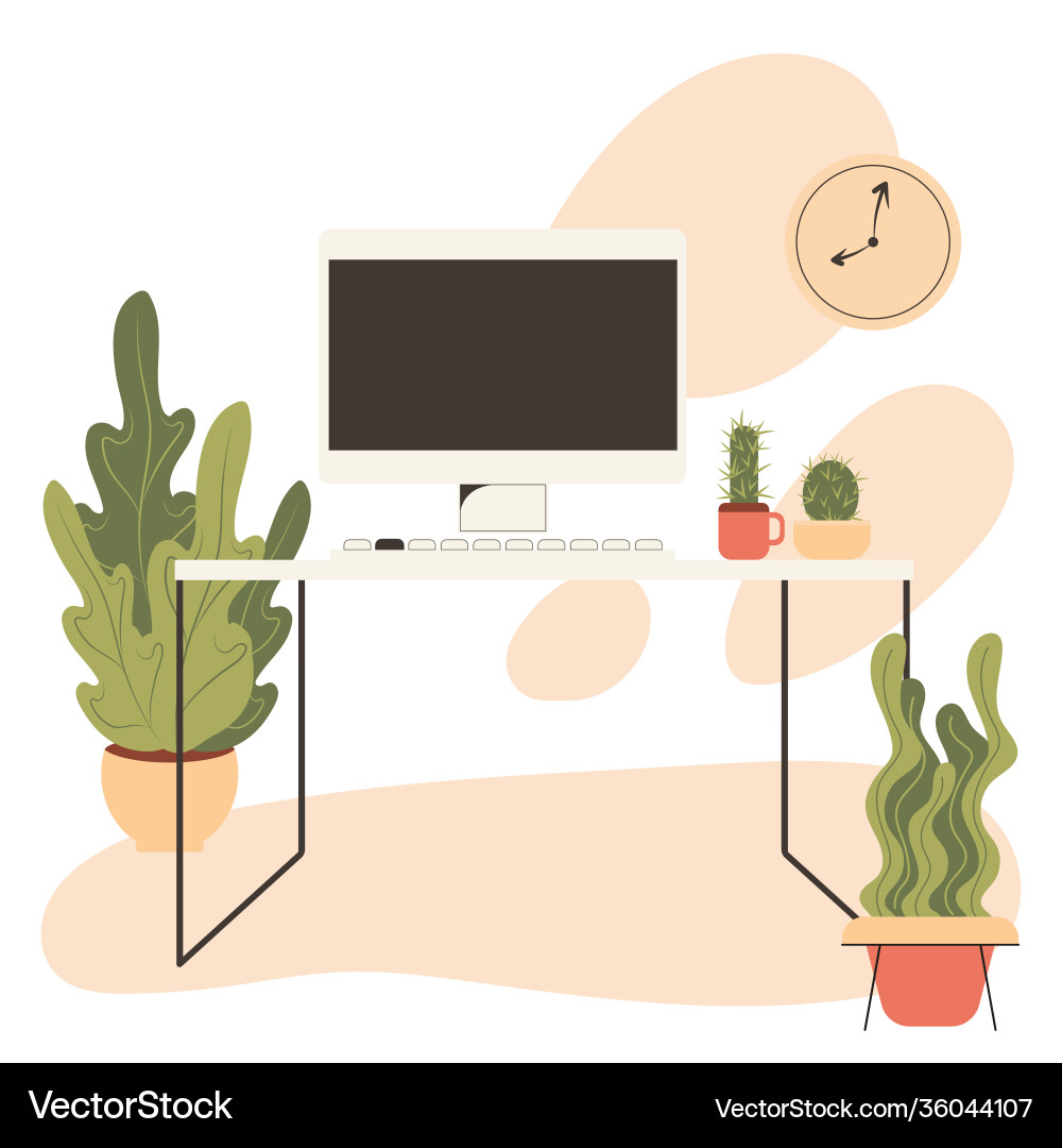 Workplace computer is on table vector image