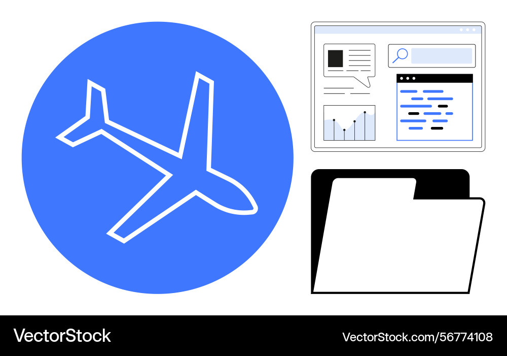 Airplane symbol with digital interface and folder Airplane symbol with digital interface and folder vector image