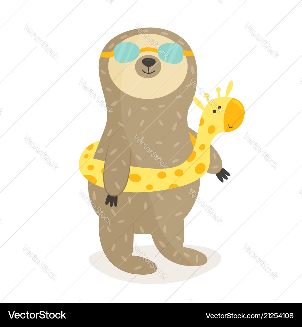 Cute Sloth with Pool Float Vector Image