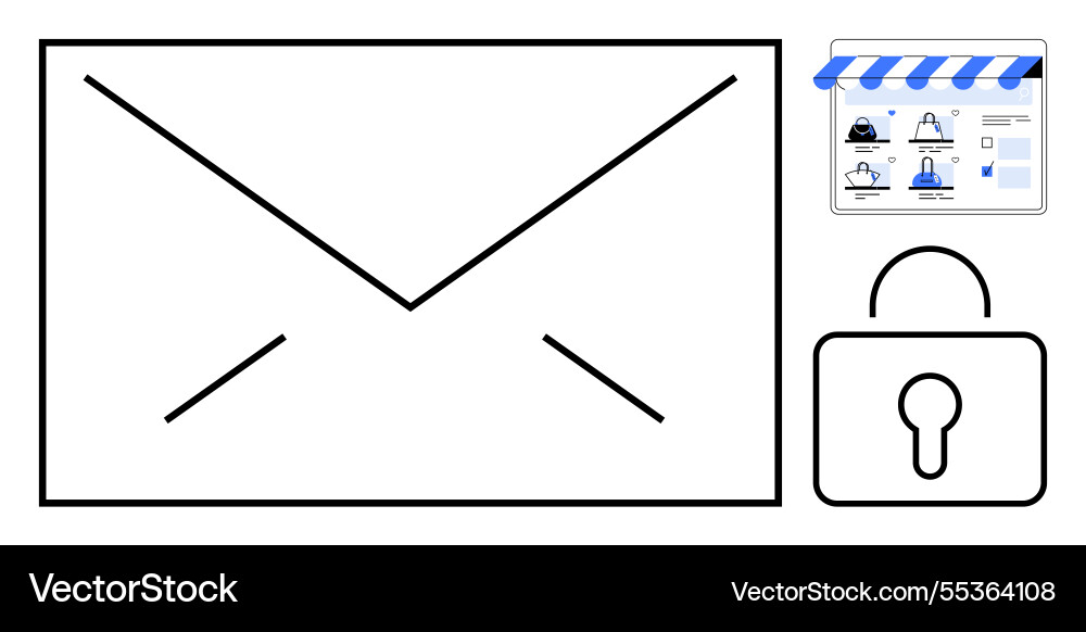 Envelope secure lock and e-commerce storefront Envelope secure lock and e-commerce storefront vector image