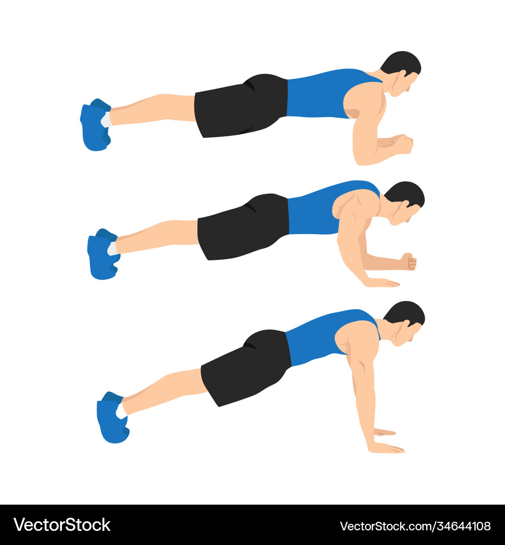 Man doing plank to push ups movement Royalty Free Vector