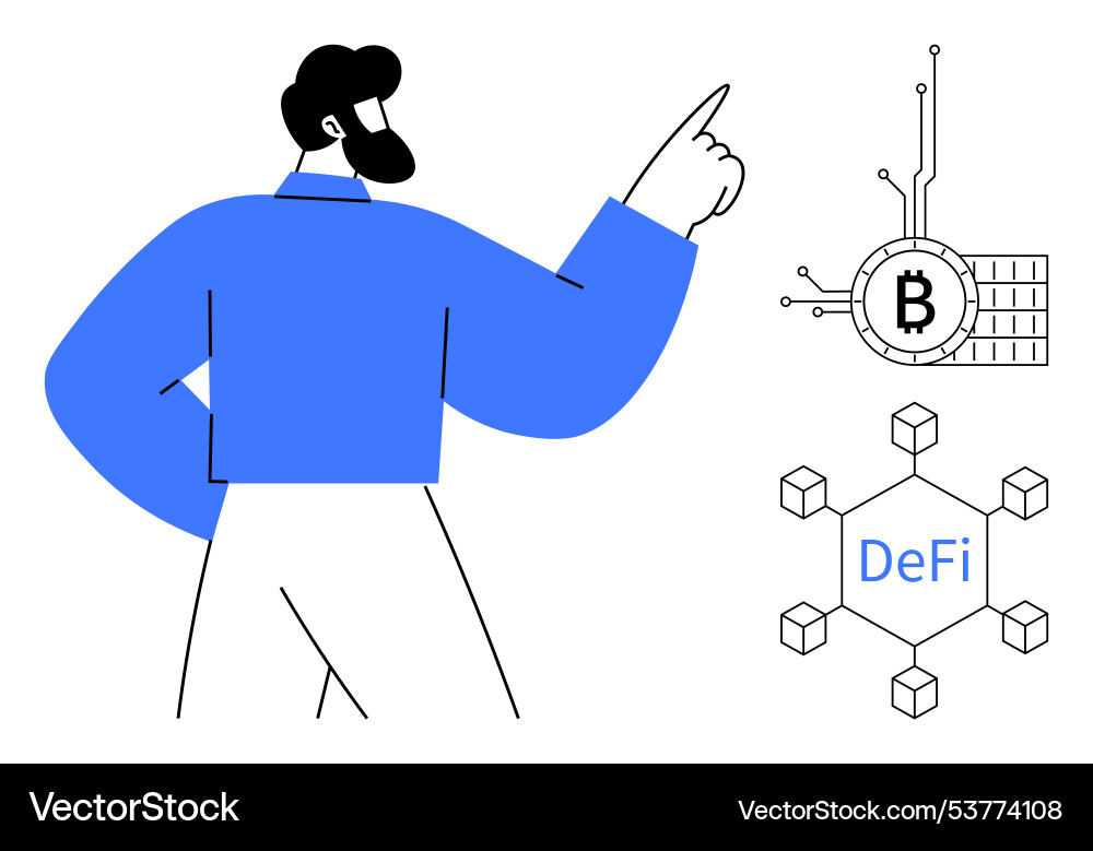 Man presenting blockchain concept Vector Image