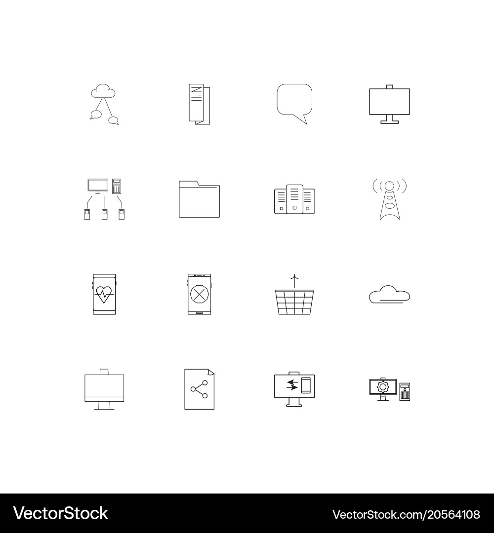 Netzwerk und Datenbank einfache lineare Icons Set Vektorbild