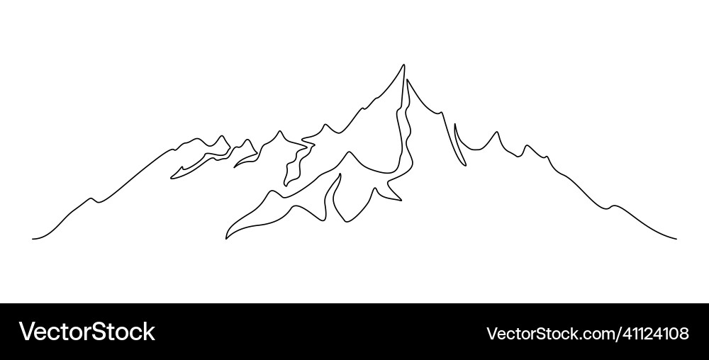 One continuous line drawing of mountain range One continuous line drawing of mountain range Vector Image