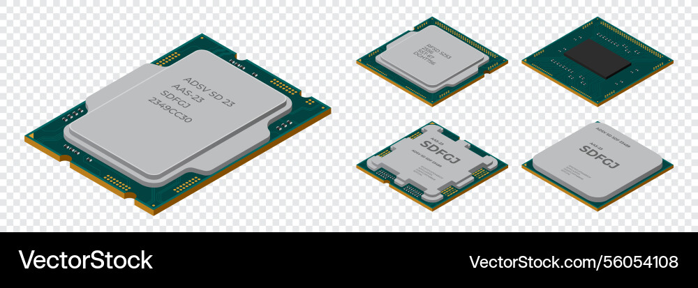 Set of isometric processor central processing vector image