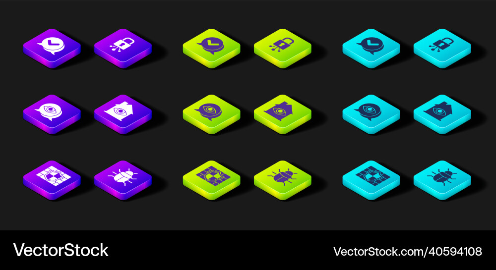 Set shield with brick wall system bug eye scan Set shield with brick wall system bug eye scan vector image