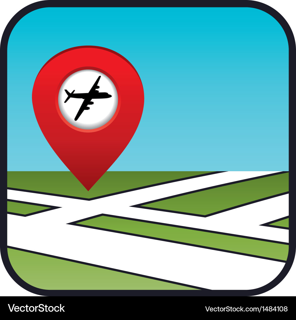 Street map icon with the pointer airport Vector Image