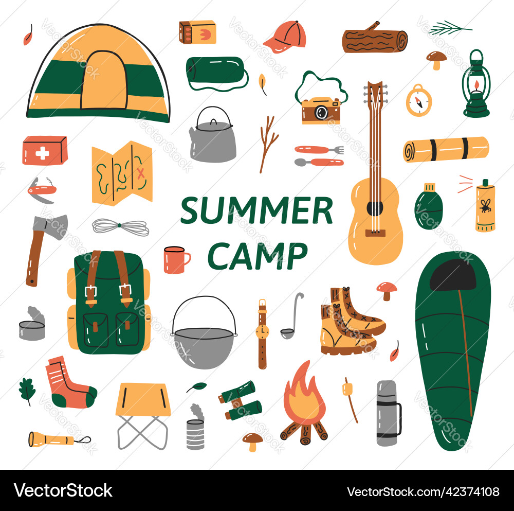 Summer camp tools Royalty Free Vector Image - VectorStock