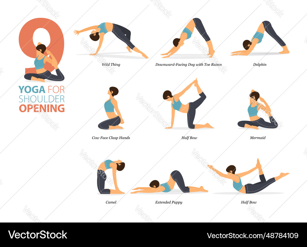 9 Yoga Poses for Shoulder Opening Vector Image