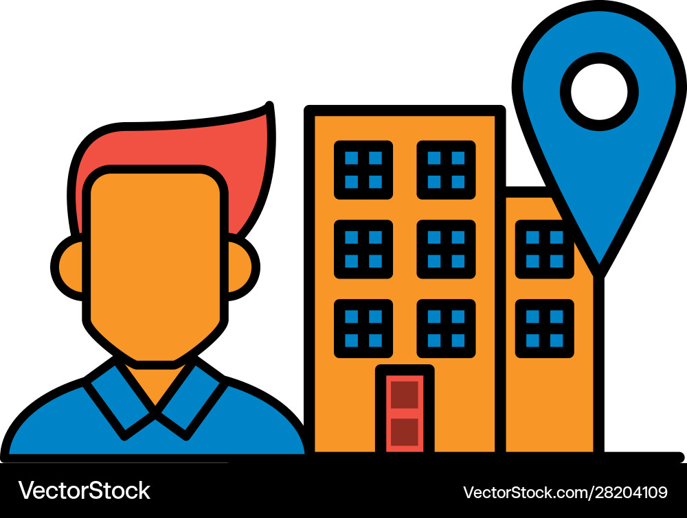 Building front facade with man character Vector Image