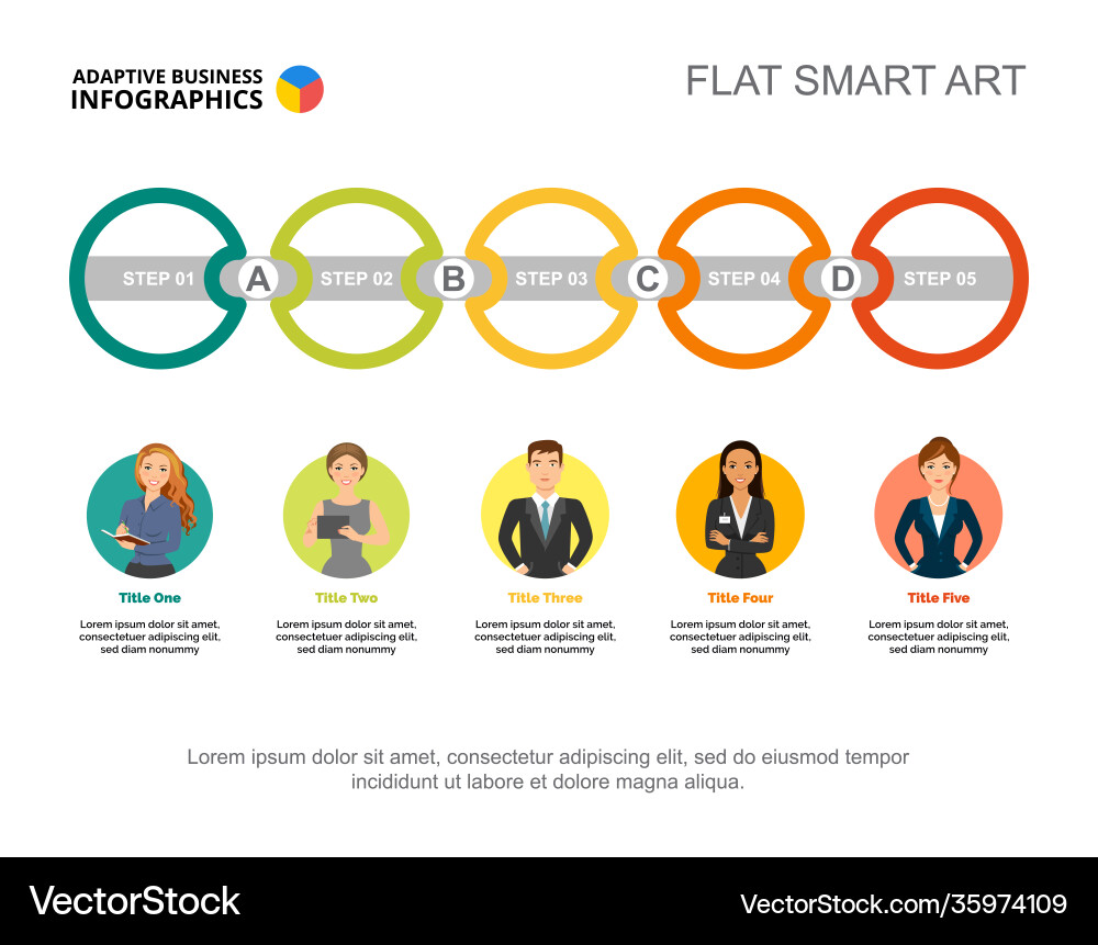 Five connected circles process chart template Five connected circles process chart template vector image