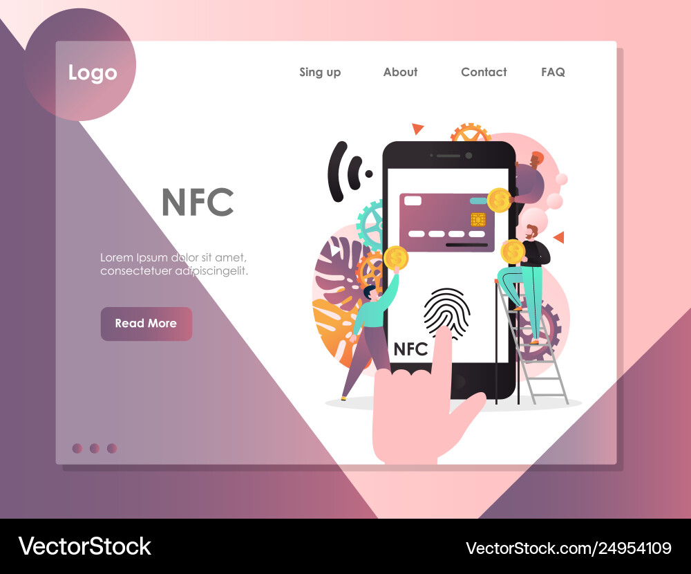 Nfc website landing page design template vector image
