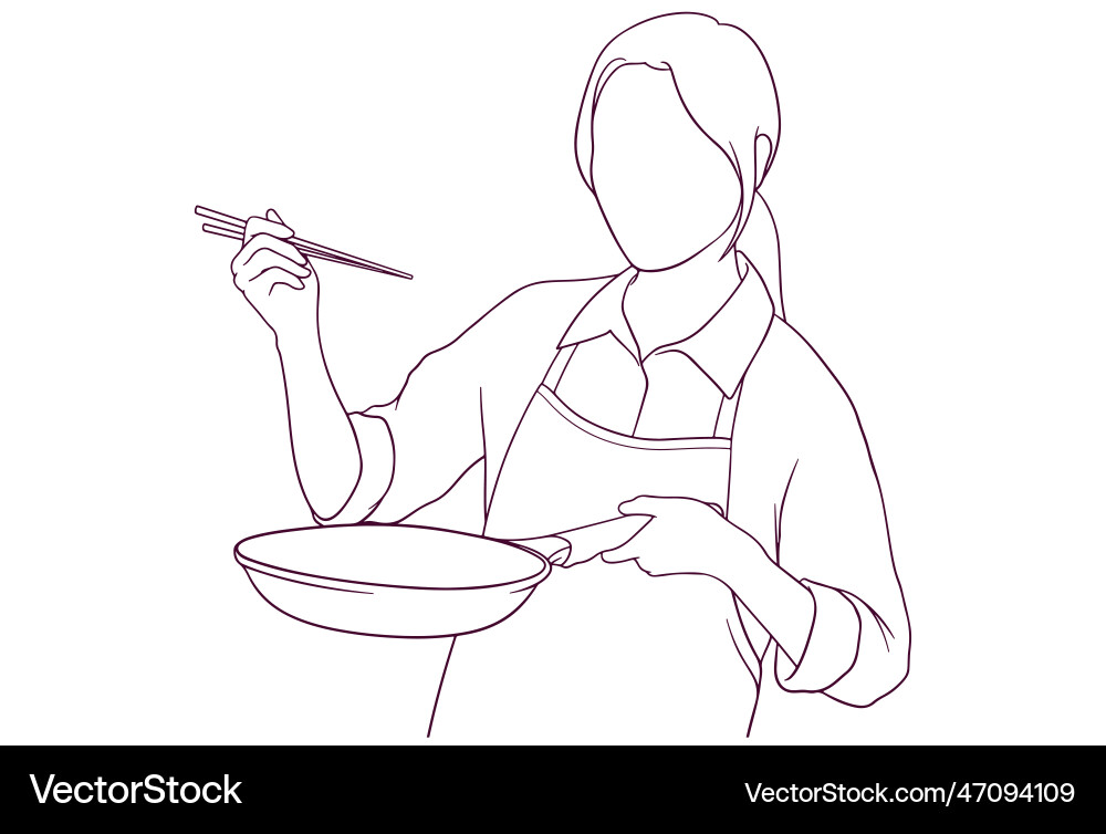 Schöne Mädchen kochen Hand gezeichnet Stil Schöne Mädchen kochen Hand gezeichnet Stil vektorbild