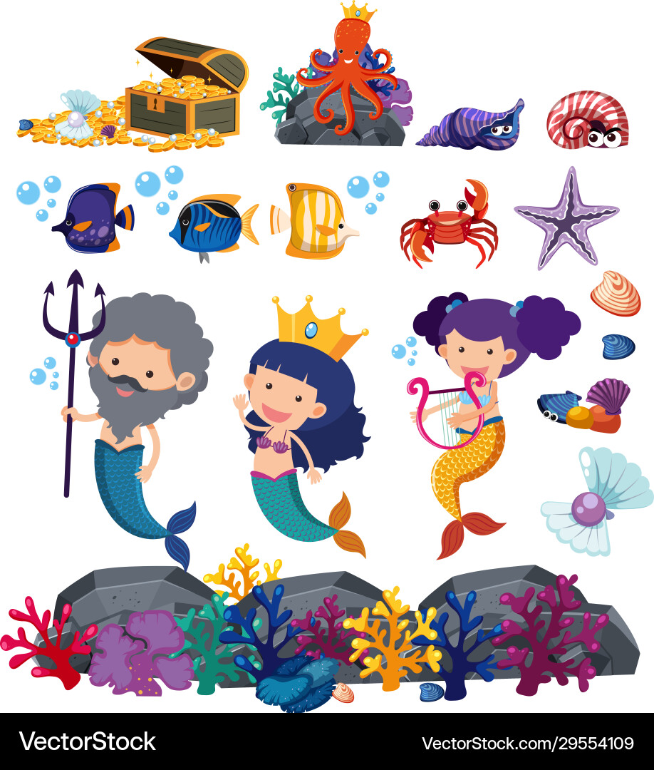 Set isolated objects theme mermaid vector image