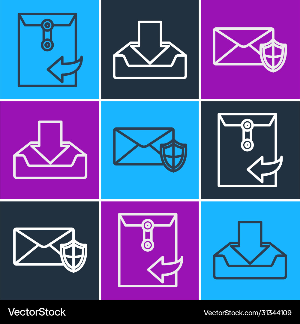 Set line envelope with shield Set line envelope with shield Vector Image