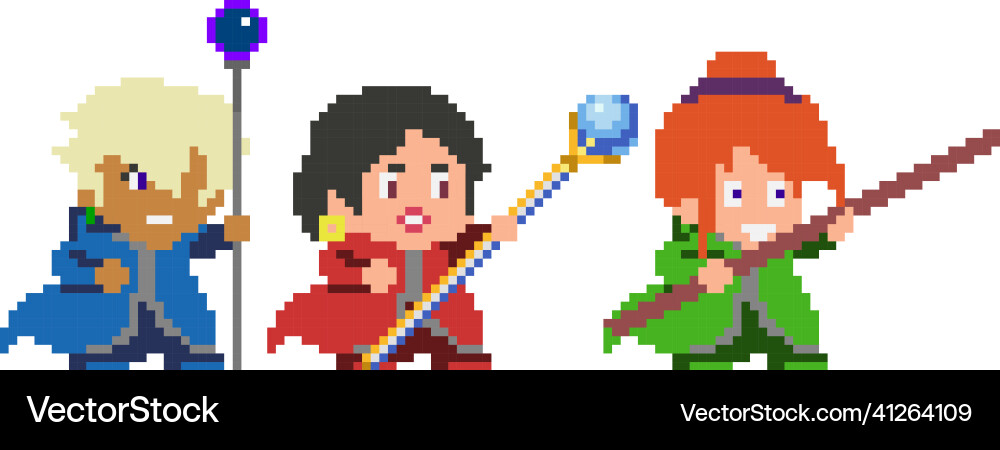 Set of pixel characters in art style Vector Image