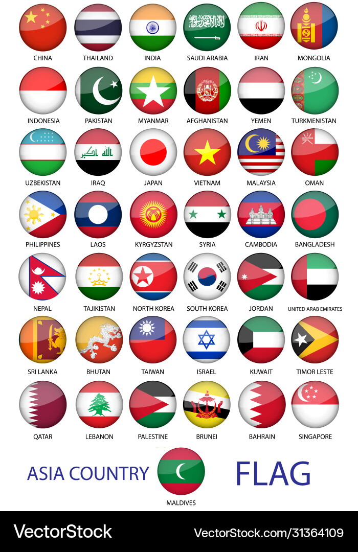 Set round emblem symbol all asia country Set round emblem symbol all asia country vector image