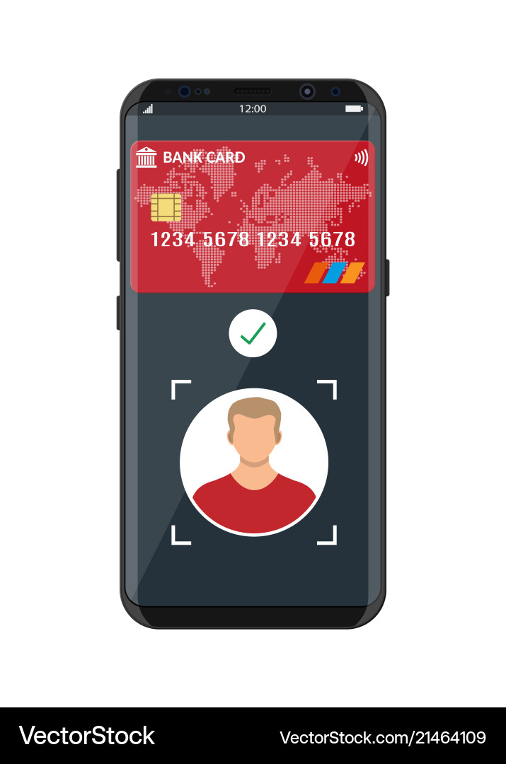 Smartphone with payment app using face recognition Smartphone with payment app using face recognition vector image
