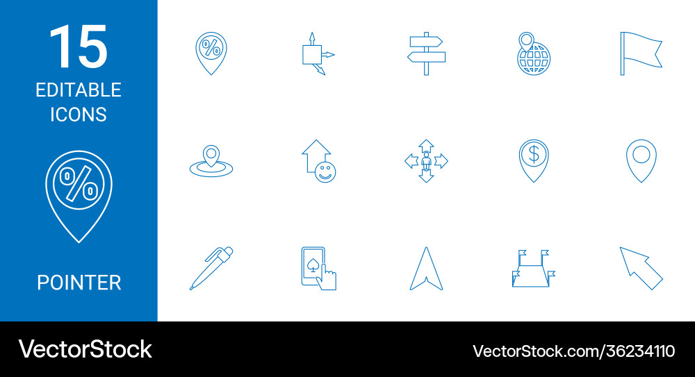 15 pointer icons vector image