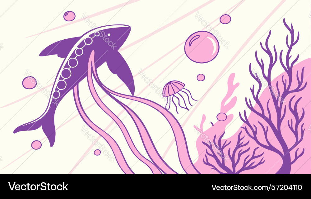 Abstract shark with jellyfish in dynamic ocean vector image