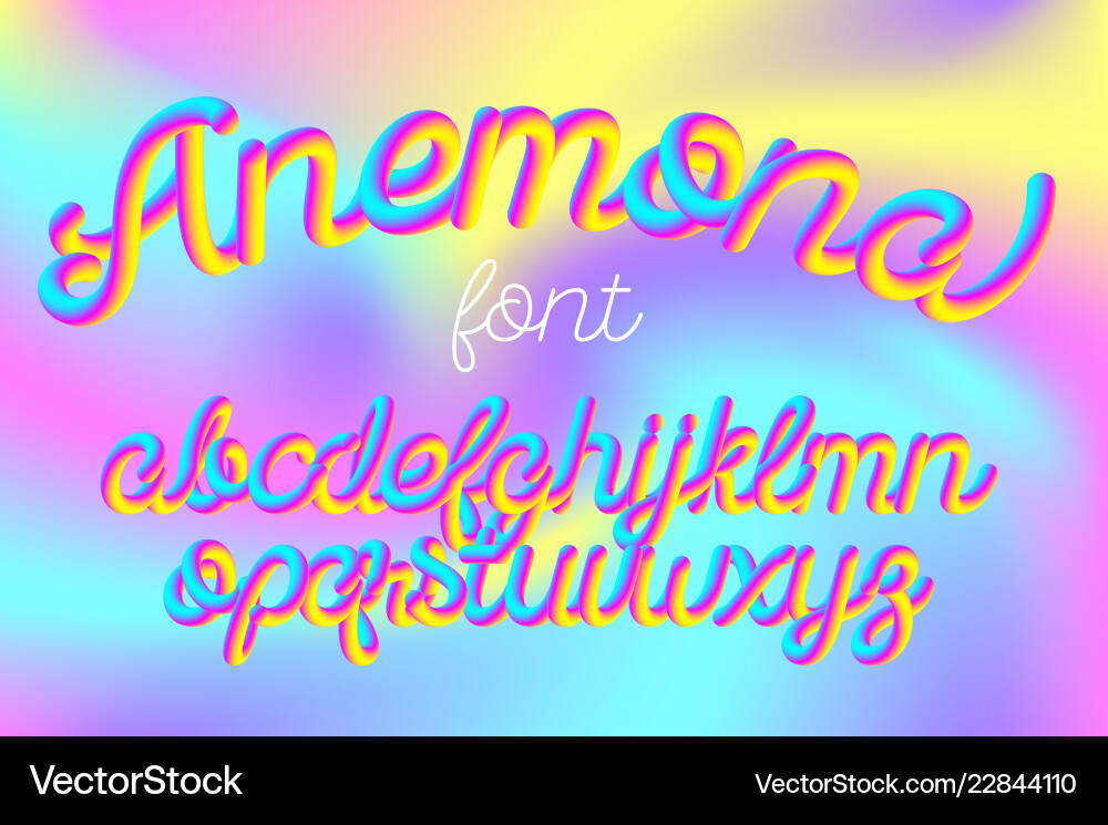 Anemona color 3d alphabet pipe font Vector Image